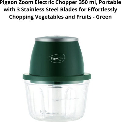 Pigeon Zoom 350 ml Portable, 3 Stainless Steel Blades (Green) Vegetable Chopper(User Manual, Data Cable, Electric Chopper 250 ml (blue))