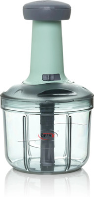 OFFYX Hand Push 900 ML with 4 Stainless Steel Blades Vegetable & Fruit Chopper(1 Bowl with LID, 1 cutter 4X Blade, 1 Handle)