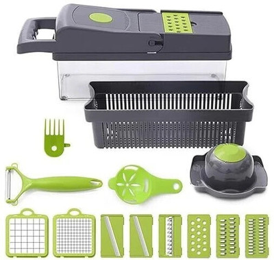 GARUDA SHOP 14-in-1 Vegetable Chopper with 8 Blades – Slicer & Dicer Tool Vegetable & Fruit Chopper(1 chopper set)