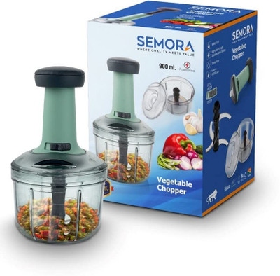 semora Hand Push 900 ML with 4 Stainless Steel Blades Multi Purpose (Pack of 1) Vegetable & Fruit Chopper(Vegetable Hand Push Chopper 900 ml)
