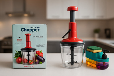 Omaluck Push Chopper (1100ml & 6 Blade) + 1 Liquid Dispenser for Kitchen Vegetable Chopper(1 chopper)