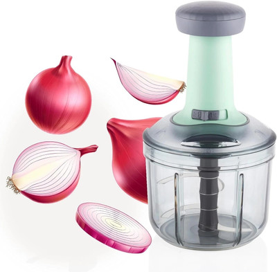 RABBITO GREEN Push Chopper 900ml Steel Blade Hand Press Vegetables Chopper Kitchen Vegetable & Fruit Chopper(1 PCS 900ml Push chopper green)