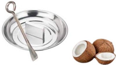 Mystte Coconut Grater & Slicer(Breaker Plate for Easy to Break Coconut and coconut opener rod (Set of 2))