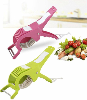 KUBER INDUSTRIES Plastic 2 Pieces 2 in 1 Vegetable & Fruit Multi Cutter & Peeler,Veg Cutter Sharp Stainless Steel 5 Blade Vegetable Cutter with Peeler (Multi) Vegetable & Fruit Chopper(2 Pieces 2 in 1 Vegetable & Fruit Multi Cutter & Peeler)