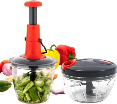 JABOO Push Chopper 1000ml(RED)|Handy Chopper 450ml(GREY) Combo Vegetable & Fruit Chopper(2 CHOPPER)