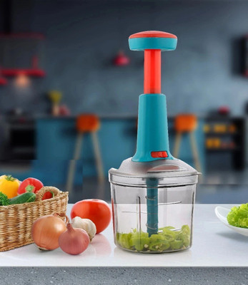 HARMI ENTERPRISE by Harmi Enterprise Push Chopper 1100ml Manual Vegetable Cutter Kitchen Tool Vegetable & Fruit Chopper(1 Bowl, 6 Blade, 1 Handle)