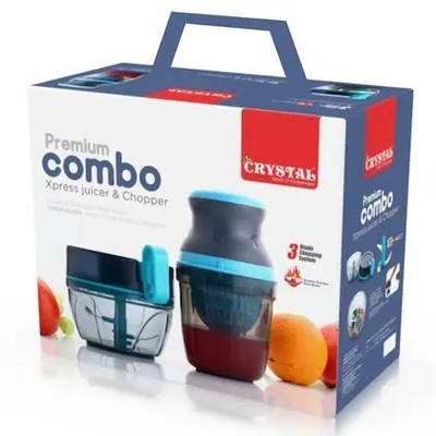 SAHU by Crystal BY CRYSTAL PREMIUM CHOPPER & JUICER COMBO [ SURGICAL STAINLESS STEEL BLADE ] Vegetable & Fruit Chopper(1 CHOPPER CONTAINER 450ML, 1 HAND PRESS JUICER CONTAINER 300 ML)