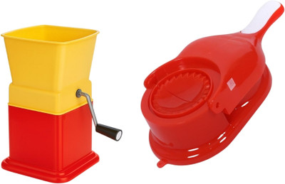 S R RETAIL by N/A Vegetable Chopper & Lemon Squeezer Combo – 2 Pcs Set Chopper(1 × Hand-Crank Vegetable Chopper / Chilly Cutter, 1 × Plastic Lemon Squeezer)