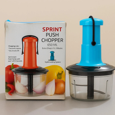 VELLA by Vella Home Sprint Push Chopper 650ML with 3 Stainless Steel Blades Vegetable & Fruit Chopper(1 Chopper)