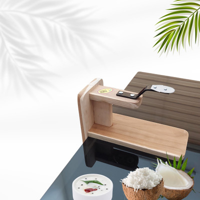 MDT India Teak Wood Coconut Scraper No Fixing Movable Table Top Chirava Coconut Grater(Coconut Scraper 1)