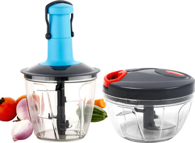 JABOO Push Chopper 1000ml(BLUE)|Handy Chopper 450ml(GREY)Combo Vegetable & Fruit Chopper(2 CHOPPER)