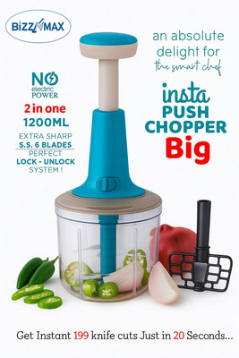 BIZZNMAX by BIZZNMAX Insta Push Chopper 1200 ml Vegetable Chopper(1 Stainless steel 6 Blade, 1 Blending Bled)