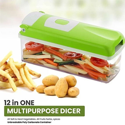 somunita by Somunita 12 in 1 NICER DICER Multifunctional Chopper Vegetable & Fruit Grater & Slicer(12 different types of blades, large container, easy to push & clean botton)