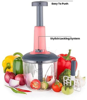REETI 800 ml Push hand chopper for cutting and slice in kitchen Vegetable & Fruit Chopper(A JAR, HANDLE FOR PRESS, BLADE)