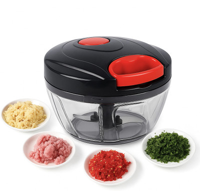 QuickZaar Manual Handy Vegetable Chopper 500 ml with 3 Blades | Pull Cord slice cutter Vegetable & Fruit Chopper(1 chopper)