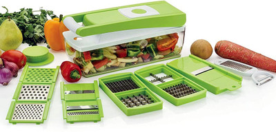 BLLUEX Blluex Multipurpose 14 in 1 Quick Dicer Vegetable & Fruit Grater & Slicer Vegetable & Fruit Grater & Slicer(1 Container, 3in1 Peeler and Opener, 1 Fruit Juicer, 3 Grater, 6 Slicer, 1 Blade)