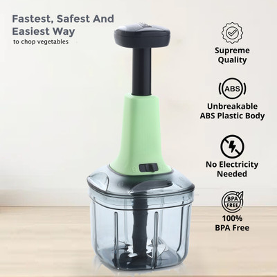 VEKSOR EffortlessSlice 900ml Push Chopper: Dual-Blade Vegetable & Fruit Chopper(1 chopping blade, extra 1 blade for push blender)