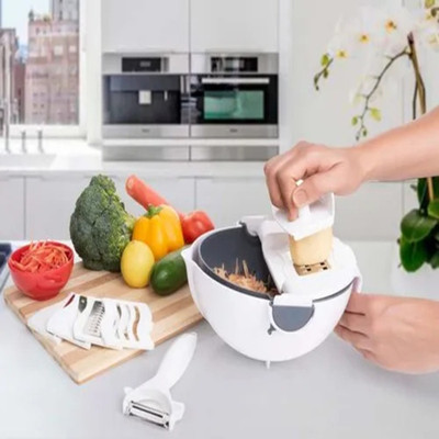 HOME DECOR ENTERPRISE 9 in 1 Multi-Functional with Drain Basket Magic Rotate Vegetable Cutter Vegetable & Fruit Grater & Slicer(Pack of 1)