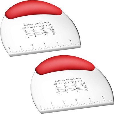 Baskety by Baskety Dough Cutter, Chopper with Measuring Scale Pastry pizza Cutter & Scraper, Red Scraper(2 Scraper)