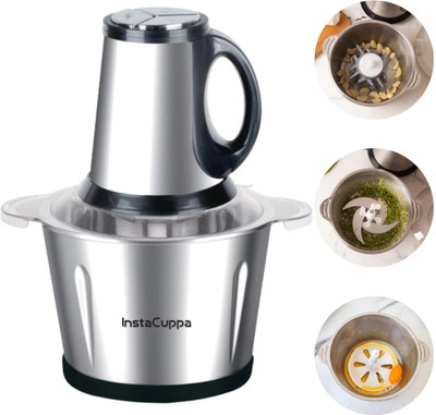 InstaCuppa Electric Chopper with 3 Attachments - GarlicPeeler, SS Chopping Blades,EggBeater Electric Vegetable & Fruit Chopper(1N Electric Chopper, 1N Garlic Peeler, 1N Vegetable Cutter, 1N Egg Whisker)