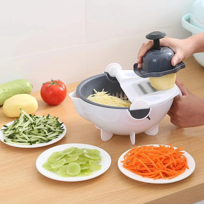 KHODIYAR HAND WORKS 9 in 1 Multifunction Magic Rotate Vegetable Cutter with Drain Basket Vegetable & Fruit Grater & Slicer(1 Vegitable Chopper)