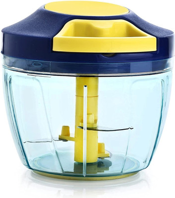Global Impex Chopper 450 ml with 3 Steel Blade for Chopping Multipurpose Speedy Cutter Vegetable & Fruit Chopper(1 - navy blue & yellow round chopper 450 ml)