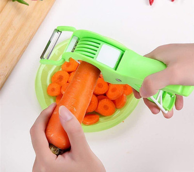 ONTOMO 2 in 1 Vegetable Cutter With Peeler Chilly,Onion Cutter with Lock System Vegetable Slicer(1 Pcs Vegetable cutter with peeler)