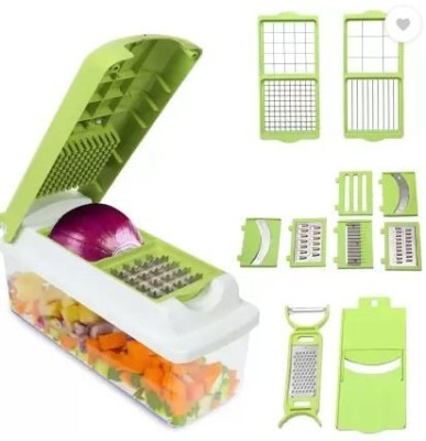 HomeSign Good Quality 12 in 1 Fruit & Vegetable Graters, Slicer, Chipser, Dicer, Cutter Chopper With Unbreakable ABS Body And Heavy Stainless Steel Blades Vegetable & Fruit Grater & Slicer Vegetable & Fruit Grater & Slicer(1 Nicer Dinar Set (12in1))