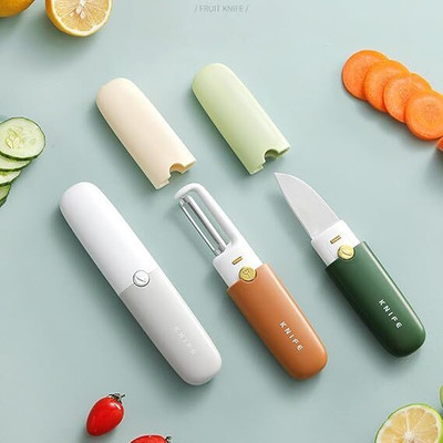 BUNTYCHIKUMART 2-in-1 Random Color Stainless Steel Knife & Peeler Dual Use Kitchen Tool Straight Peeler(Multicolor)