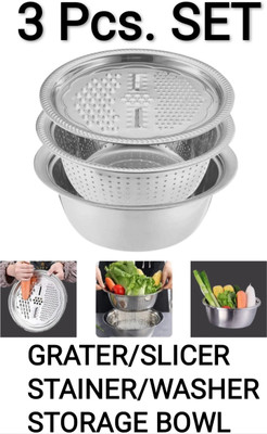 Kanav Vegetable Grater & Slicer(GRATER/SLICER, STRAINER/WASHER, STORAGE BOWL)