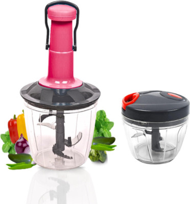 JABOO Push Chopper 1000ml(RED)|Handy Chopper 450ml(GREY) Combo Vegetable & Fruit Chopper(2 CHOPPER)