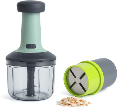 manmohak by KitchenPro Manual Push Vegetable Chopper 650 mL + Dry‑Fruit Nut Cutter Cup  Vegetable Grater & Slicer(1 chopper)