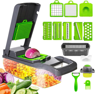 parspar 14-in-1 Food Veggie Salad Onion Chopper cutter Dicer With 8 Interchangable Blade Vegetable & Fruit Chopper(1 X 14 in 1 Multipurpose Chopper)
