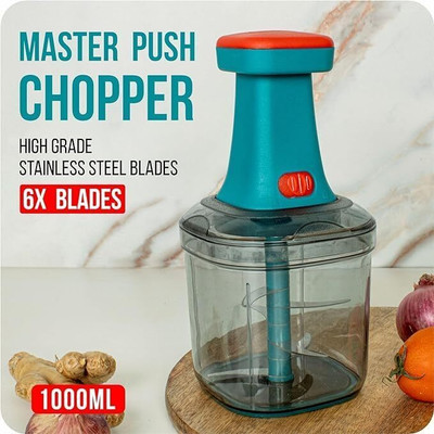 EQUIMASTER Press Chopper 1100ml, Manual HandPress Push Chopper 5 Blades Effortless Chopping Vegetable & Fruit Chopper(1 Chopper)
