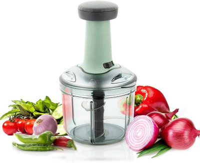 BLLUEX Hand Push Chopper 1000ML with 6 Stainless Steel Blades for Onion, Garlic, Ginger Vegetable & Fruit Chopper(1 Set Chopper)