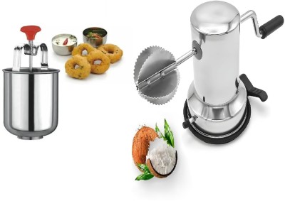 VVG TRADERS Steel Menduvada Maker With Vacuum Base Hand Coconut Scraper pack of 2 Vegetable & Fruit Grater(1 Stainless Steel Coconut Scraper 1 meduwara maker)