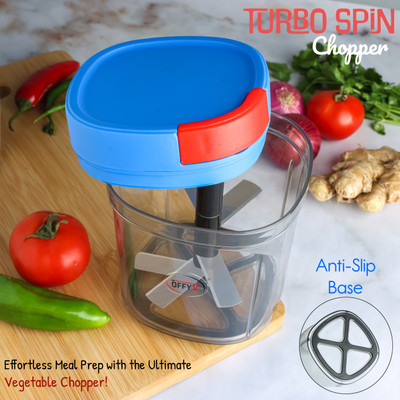 Entwist Turbo Spin Chopper: 1000ml Capacity, Blue & Red, 6X Blades, Compact Size Vegetable & Fruit Chopper(1 Chopper)