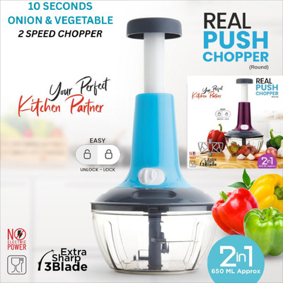 moneystar by none Push Chopper Hand Press Chopper 650 ML with 3 Stainless Steel Blades Vegetable & Fruit Chopper(1 choppar)