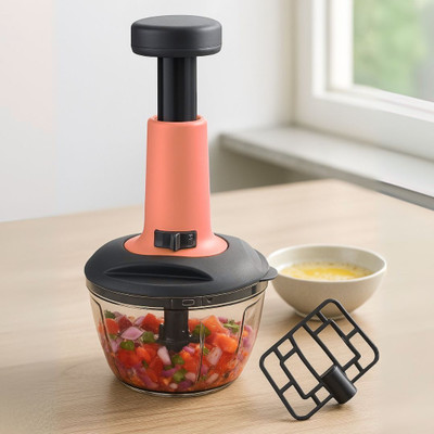 HRKH Push Chopper 650 ml with Whisker & 3 Stainless Steel Blades Vegetable & Fruit Chopper(1 chopper)