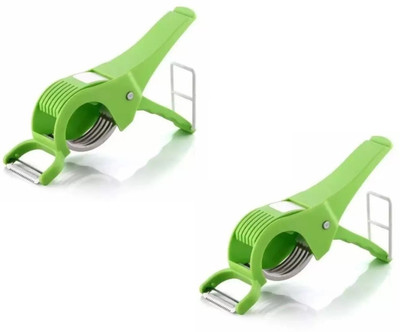 TRUTEC Combo set of 2 Green vegetable cutter with 5 stainless steel cutting blade, 2 IN 1 CHOPPER AND PEELER Vegetable & Fruit Chopper Vegetable & Fruit Grater & Slicer Vegetable & Fruit Grater & Slicer(2 Vegetable & Fruit Slicer Cutter)