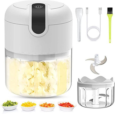 cloudtab Wireless Fruit & Vegetable Chopper Mincer Garlic Chopper Food Processor (250 ML) Electric Vegetable & Fruit Chopper(Chopper::Plastic Spoon::USB Cable::Brush)