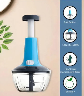 bourasient 650ml Push Chopper with Lock System Vegetable & Fruit Chopper(1 chopper)