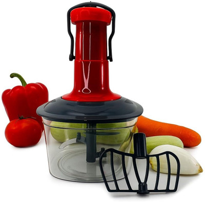 axz Hand Push Chopper for Vegetables & Fruits 650ml 3 Sharp Steel Blades Red Vegetable & Fruit Chopper(Chopper)