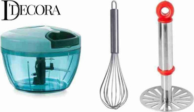 DDecora by AXN Combo Of 450 ML Vegetable Chopper, Stainless-Steel Whisk and Masher Vegetable & Fruit Chopper(3)