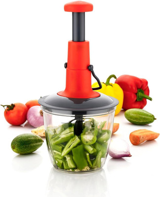 Abduenterprise Hand Press Push Chopper (2 in 1, Manual, 4 Blades, Red, 650 ml), Vegetable & Fruit Chopper(1 chopper)