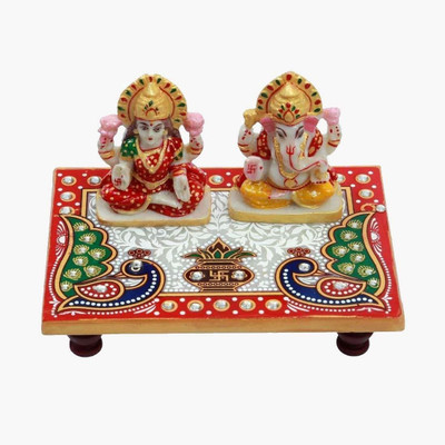 shivay GANESH IDOL AND LAXMI JI WITH MARBLE CHOWKI Marble All Purpose Chowki(Multicolor, Pack of 1)