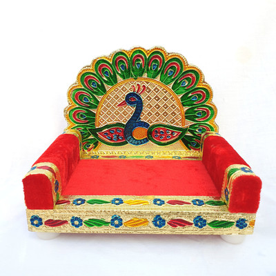 visatgoddism 0 To 1 No Laddu Gopal Singhasan Bal Gopal Singhasan Thakurji God Sofa Wooden MinaKarigari Bethak Solid Wood ( Height 9 CM ) Wooden Pooja Chowki(Multicolor, Pack of 1)