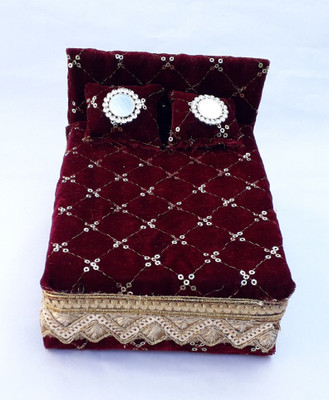 RDH ENTERPRISES Handmade Thakur ji Bed / Laddu Gopal ji Bed usable 0 to 3 no Silk All Purpose Chowki(Maroon, Pack of 1)