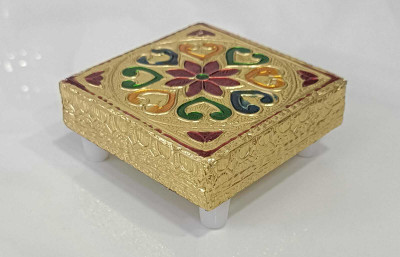 Chowki 3 x 3 Wooden Pooja Chowki(Gold, Brown)