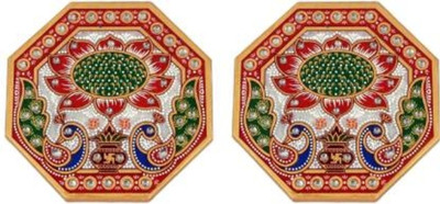 Radhe Krishna Creation Octangol 4 x 4 Inch Puja Chowki Marble All Purpose Chowki(Multicolor, Pack of 2)